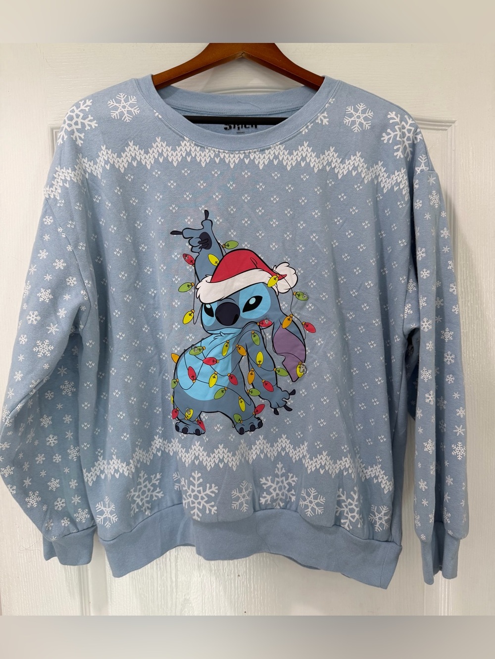 Stitch Holiday Light-Up Blue Crewneck Sweater XL